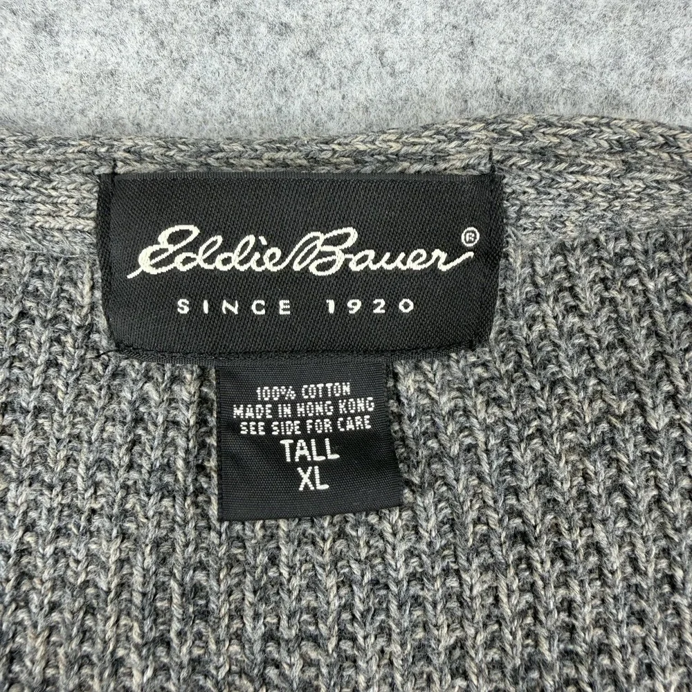 Vintage 90s Eddie Bauer Men's XLT Gray Chunky Ribbed Knit Cardigan Sweater Vest